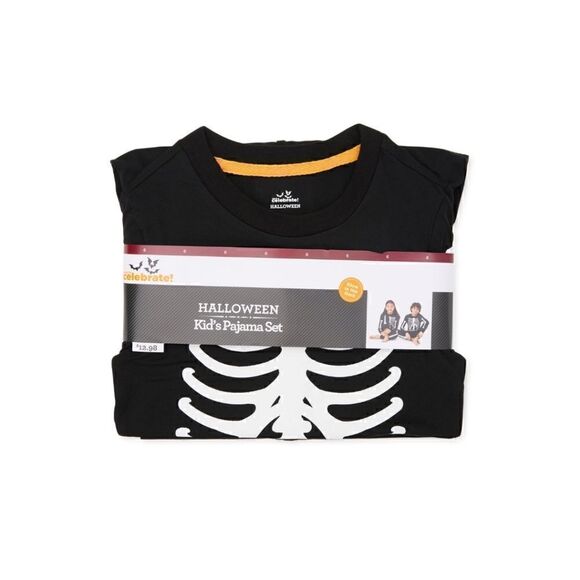 Nwt Kids Glow In The Dark Halloween Skeleton 2 Piece Pajama Set - Picture 3 of 10